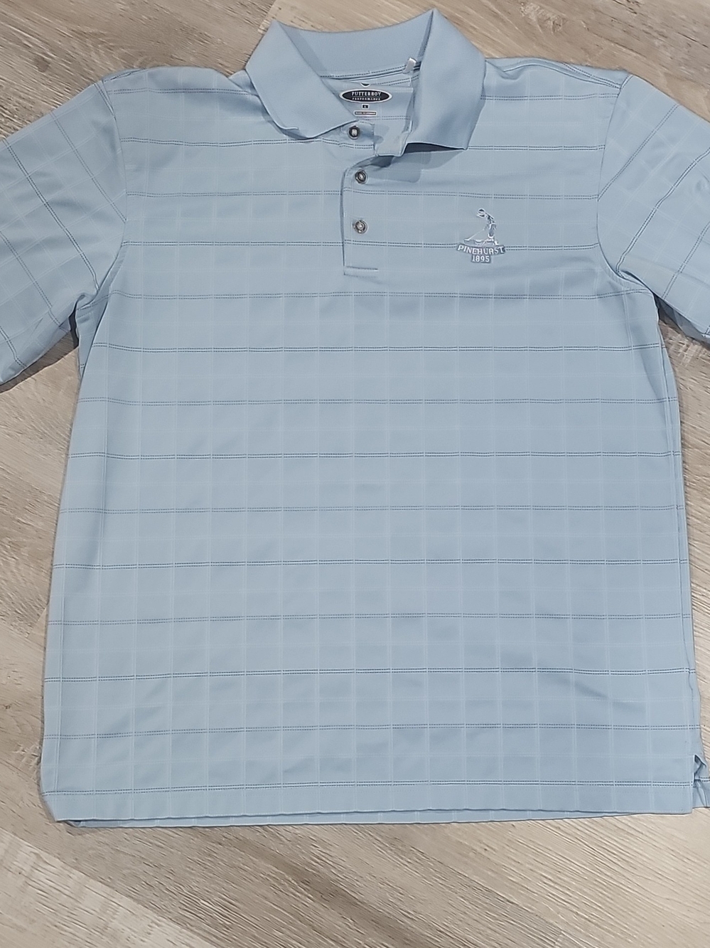 Putterboy Pale Blue Windowpane Performance Polo L